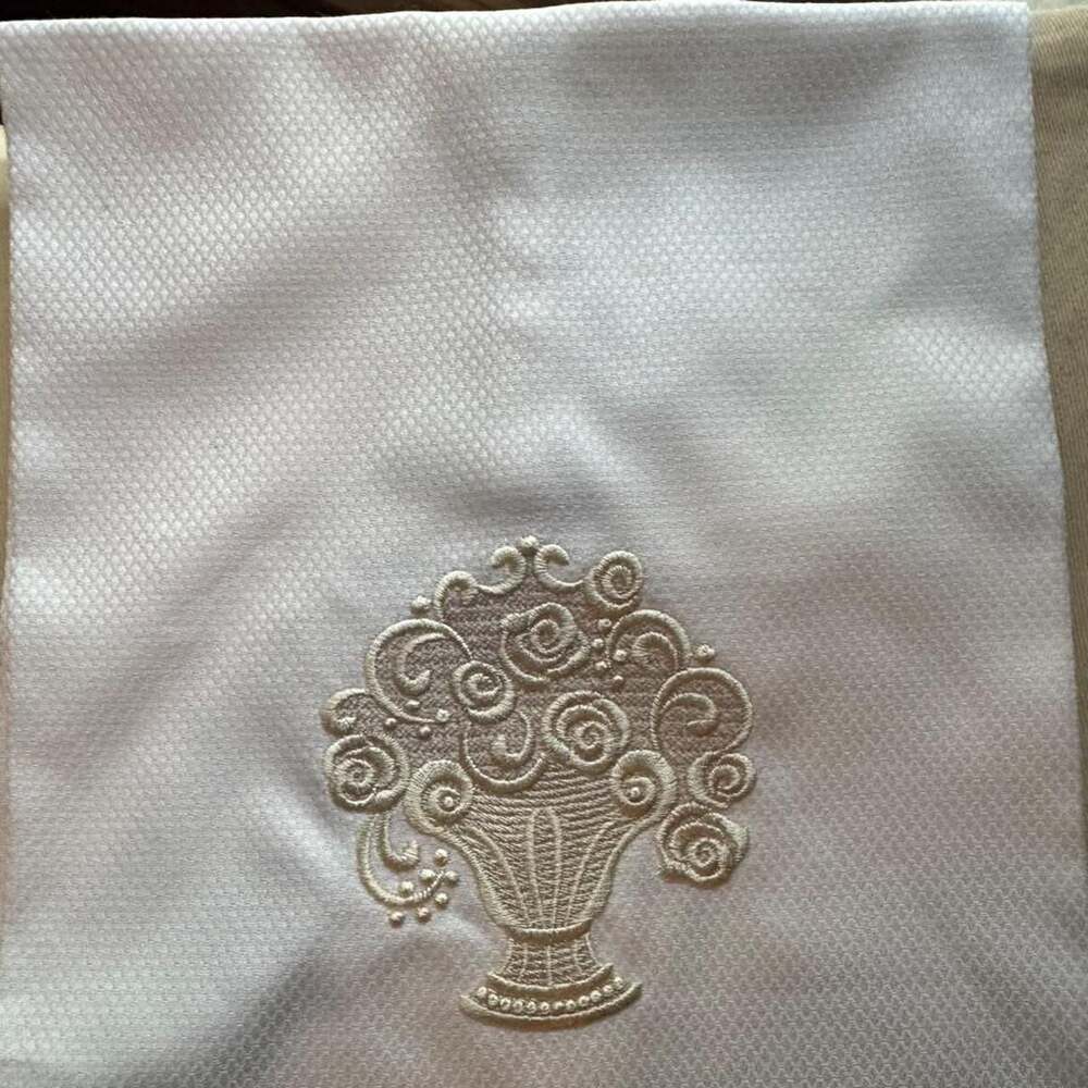 Mimosa Home Gifts Embroidered White Linen Tea Towel